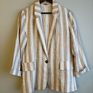 Gimmicks Linen Blend Striped Blazer Tan Cream Coastal Grandma Jacket